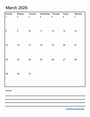 Next month calendar March 2026