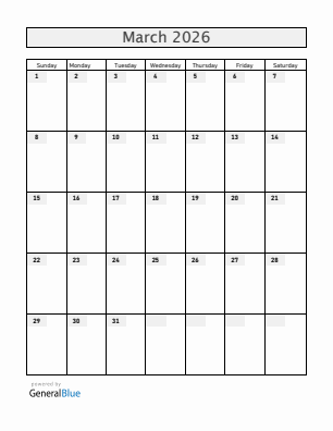 Last month calendar March 2026