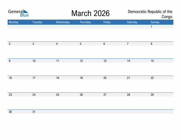 Fillable March 2026 Calendar