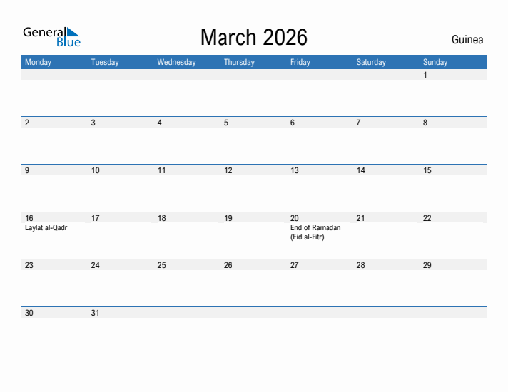 Fillable March 2026 Calendar