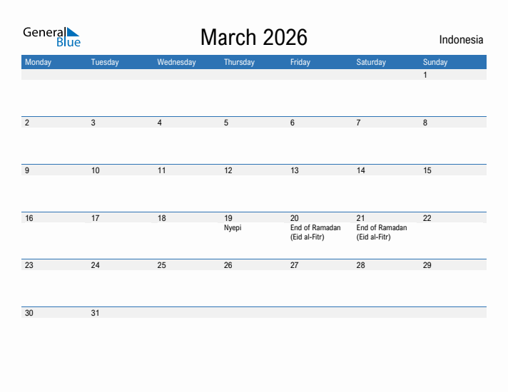 Fillable March 2026 Calendar
