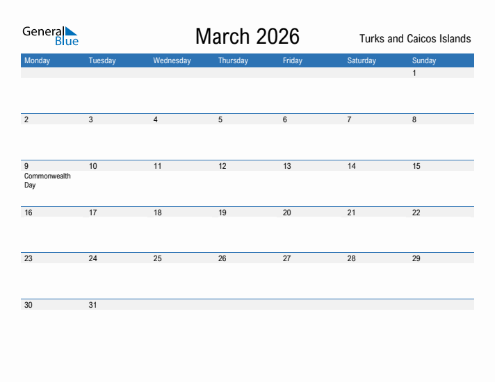 Fillable March 2026 Calendar