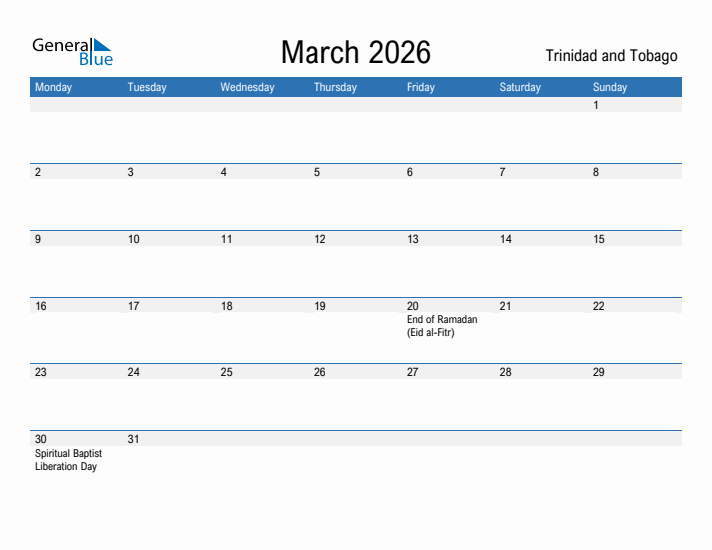 Fillable March 2026 Calendar