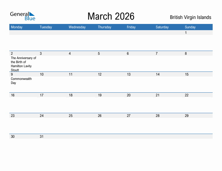Fillable March 2026 Calendar