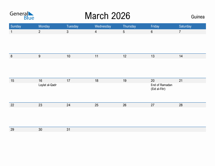 Fillable March 2026 Calendar