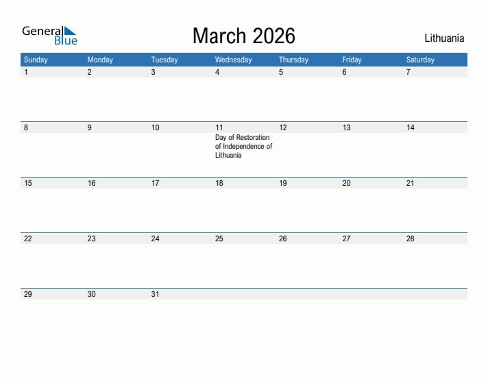 Fillable March 2026 Calendar