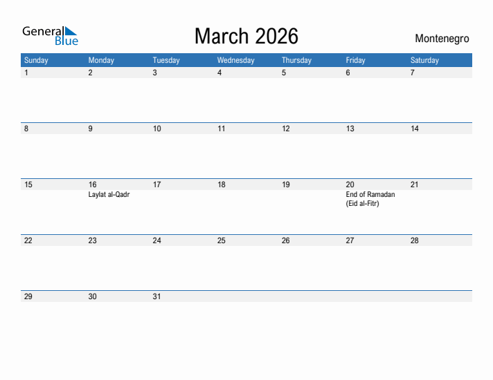 Fillable March 2026 Calendar