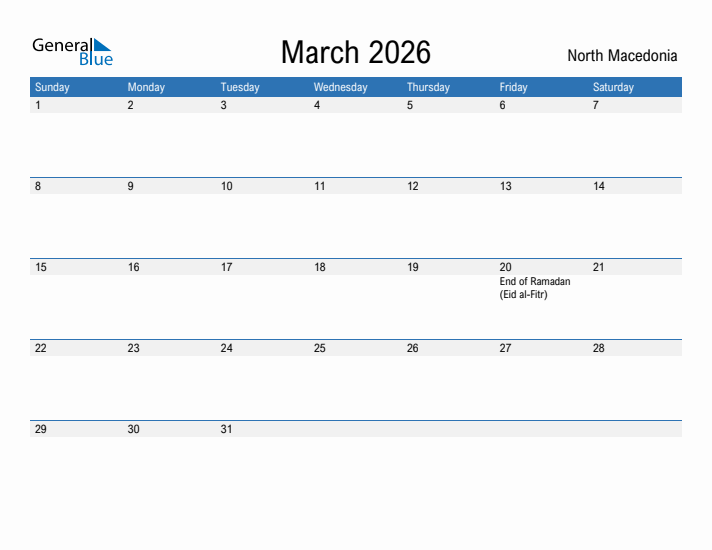 Fillable March 2026 Calendar