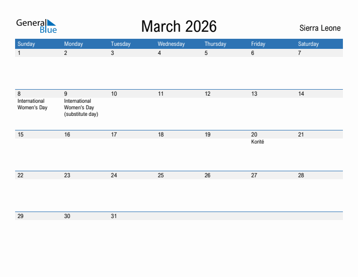 Fillable March 2026 Calendar