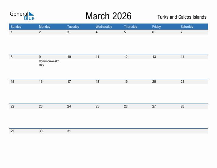 Fillable March 2026 Calendar