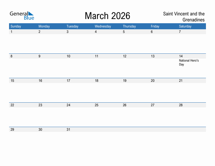 Fillable March 2026 Calendar