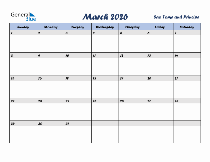 March 2026 Calendar with Holidays in Sao Tome and Principe