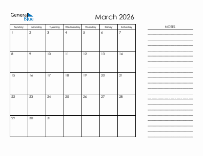 Current month calendar March 2026