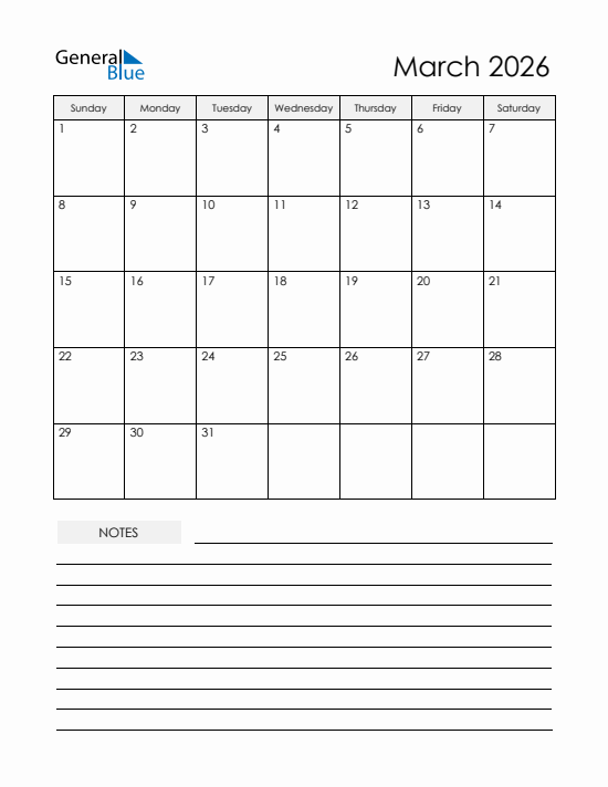 Current month calendar March 2026