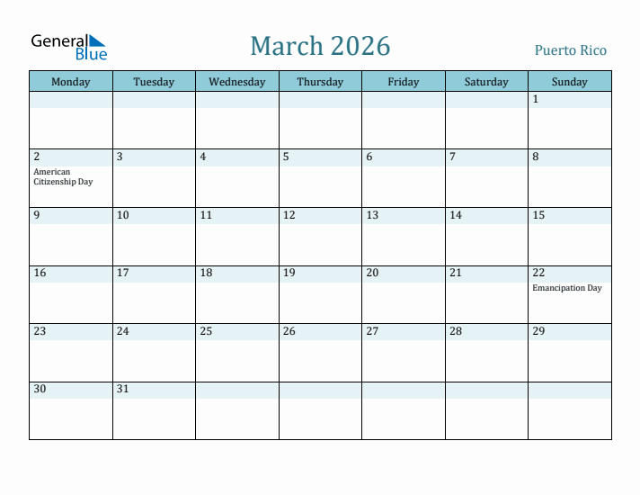 March 2026 Calendar with Holidays