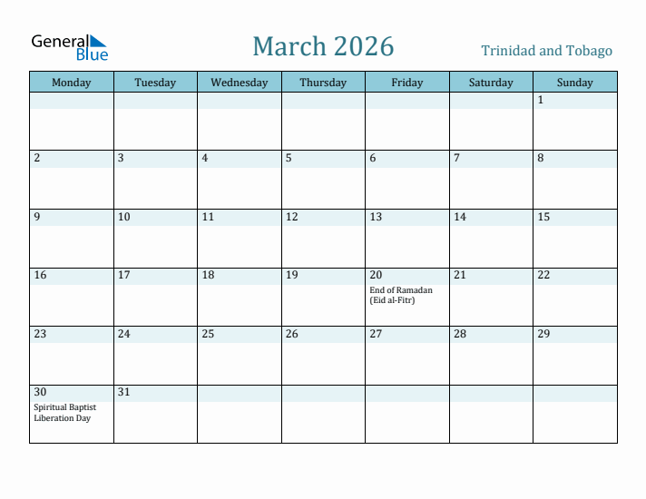 March 2026 Calendar with Holidays