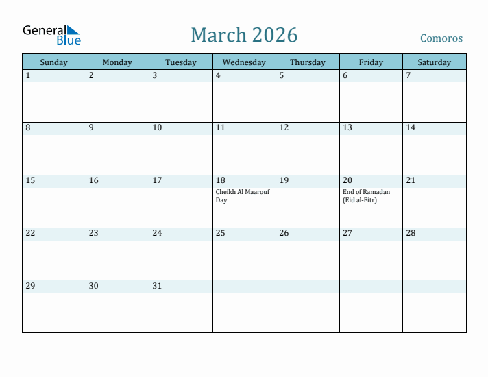 March 2026 Calendar with Holidays