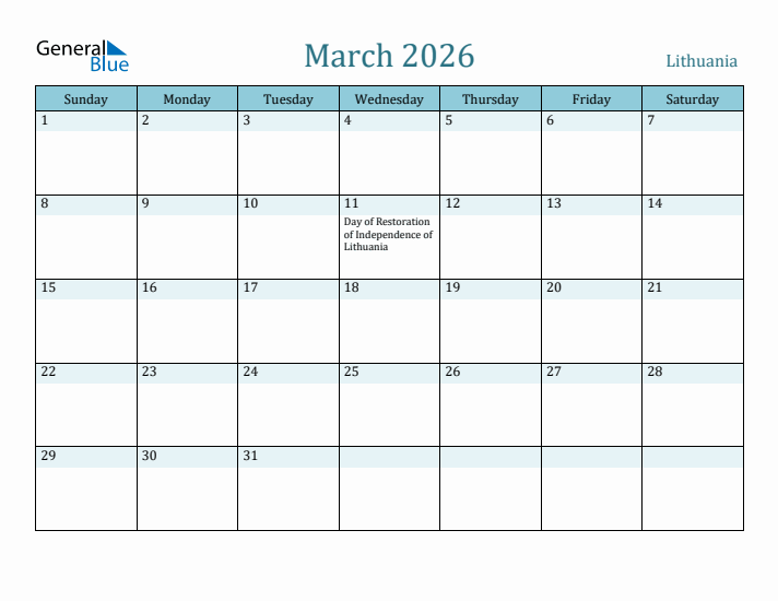 March 2026 Calendar with Holidays