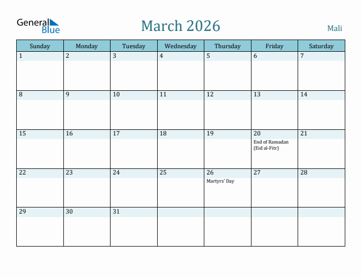 March 2026 Calendar with Holidays