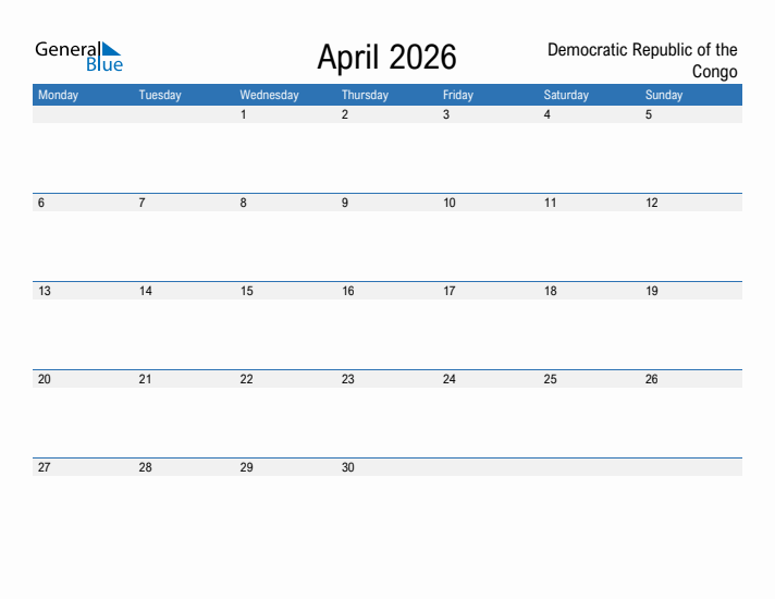 Fillable April 2026 Calendar