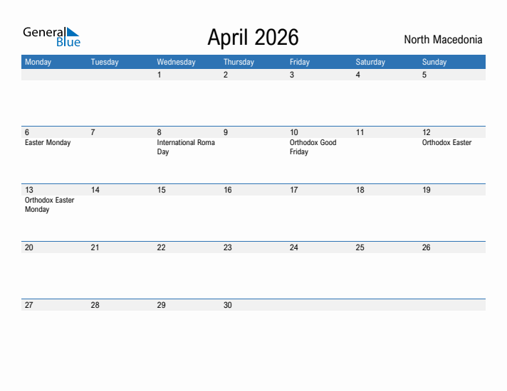 Fillable April 2026 Calendar