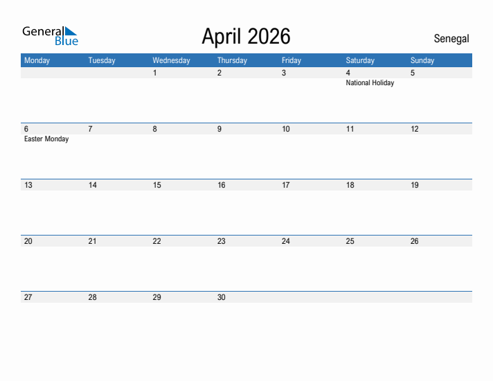 Fillable April 2026 Calendar
