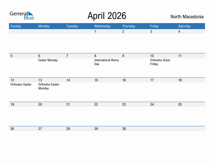 Fillable April 2026 Calendar