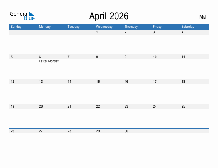 Fillable April 2026 Calendar