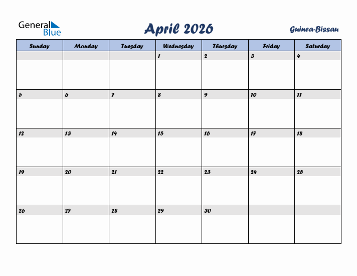 April 2026 Calendar with Holidays in Guinea-Bissau