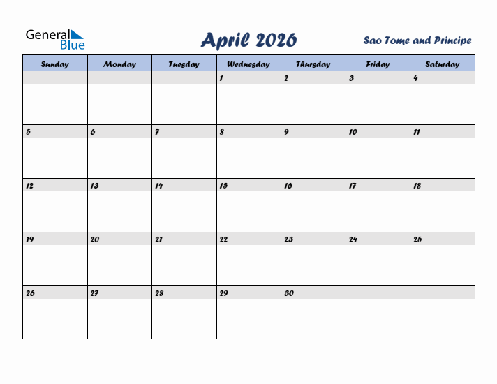 April 2026 Calendar with Holidays in Sao Tome and Principe