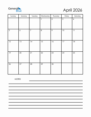 Next month calendar April 2026