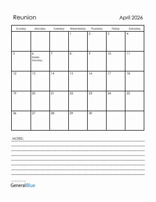 Current month calendar with Reunion holidays for April 2026