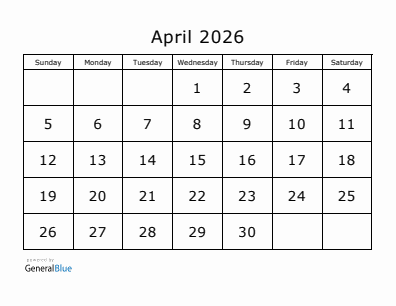 Next month calendar April 2026