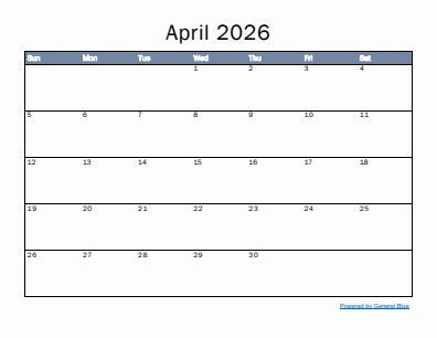 Next month calendar April 2026