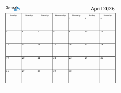 Next month calendar April 2026