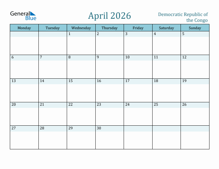 April 2026 Calendar with Holidays