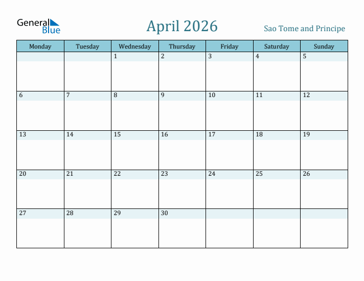 April 2026 Calendar with Holidays