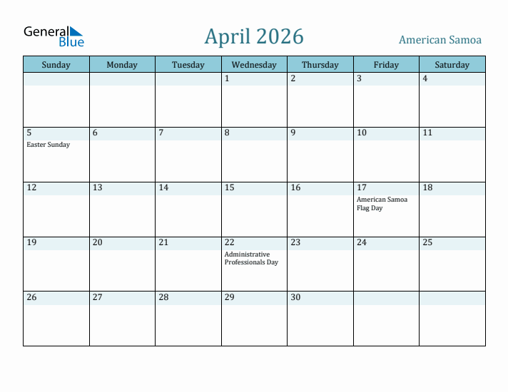 April 2026 Calendar with Holidays
