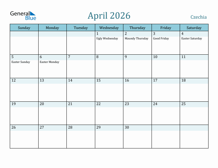 April 2026 Calendar with Holidays