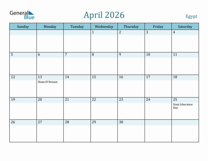 April 2026 Calendar with Holidays
