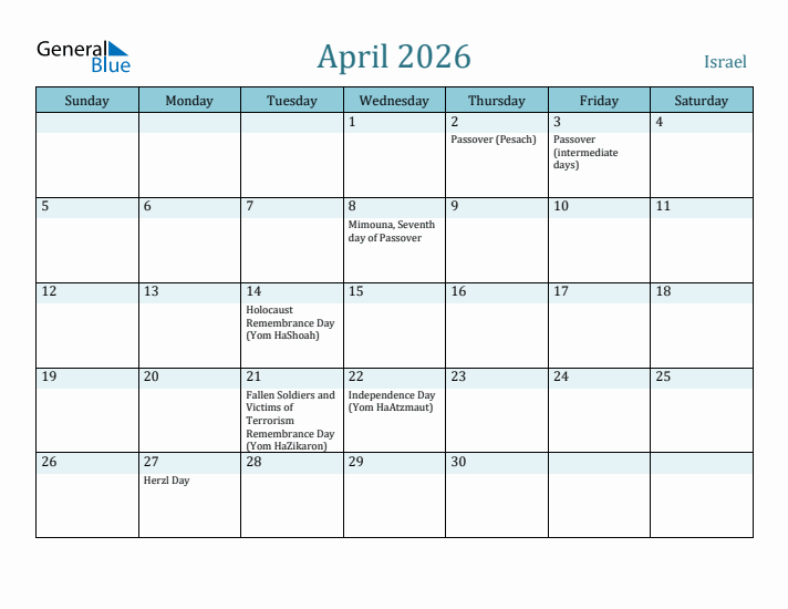 April 2026 Calendar with Holidays