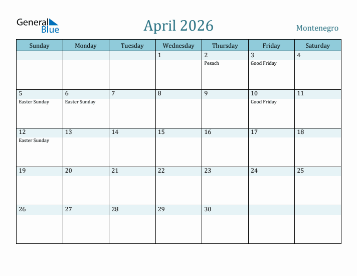 April 2026 Calendar with Holidays