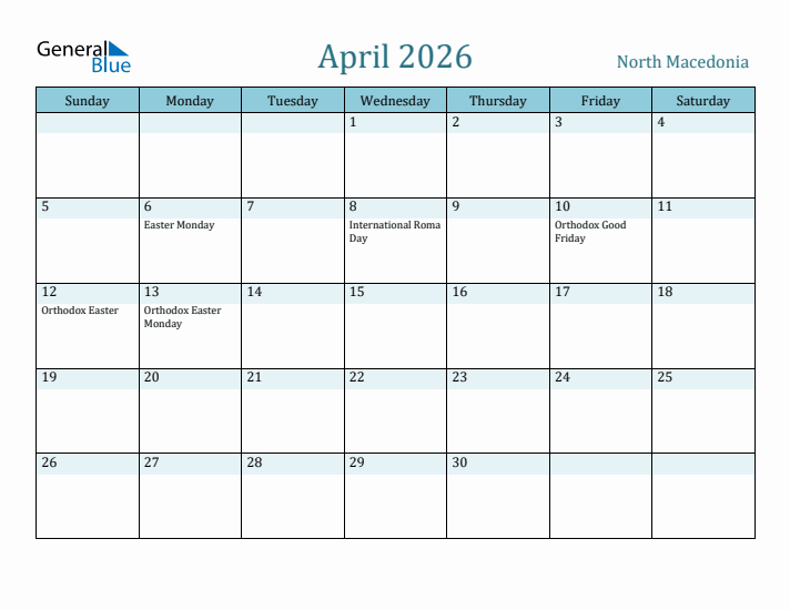 April 2026 Calendar with Holidays