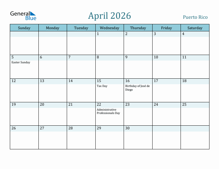 April 2026 Calendar with Holidays