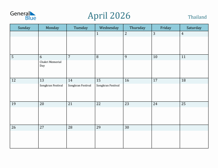 April 2026 Calendar with Holidays