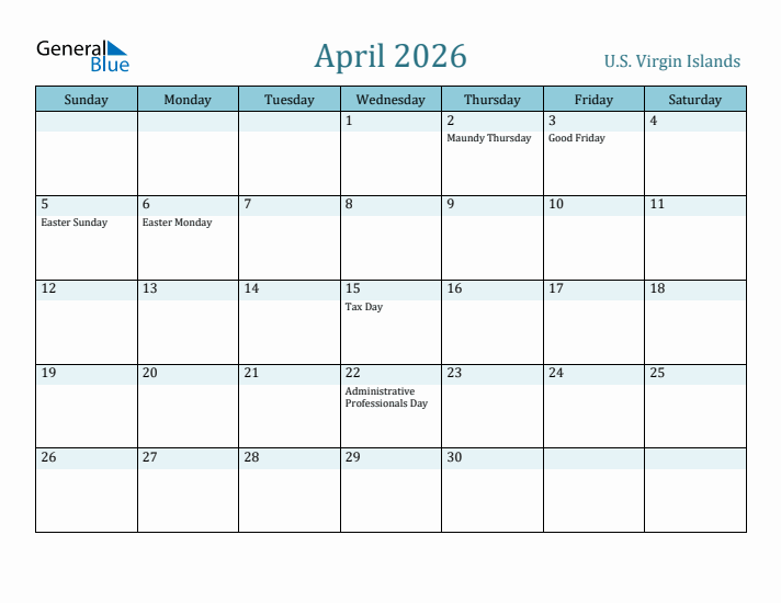 April 2026 Calendar with Holidays