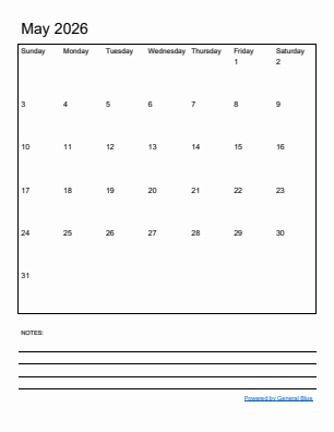 Next month calendar May 2026