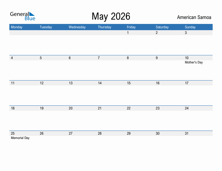 Fillable May 2026 Calendar