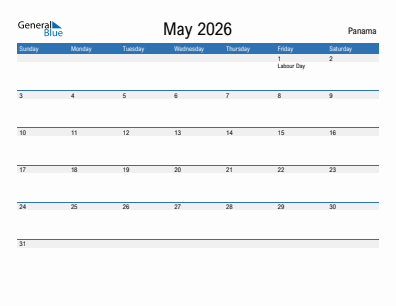 Current month calendar with Panama holidays for May 2026