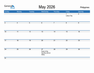 Current month calendar with Philippines holidays for May 2026
